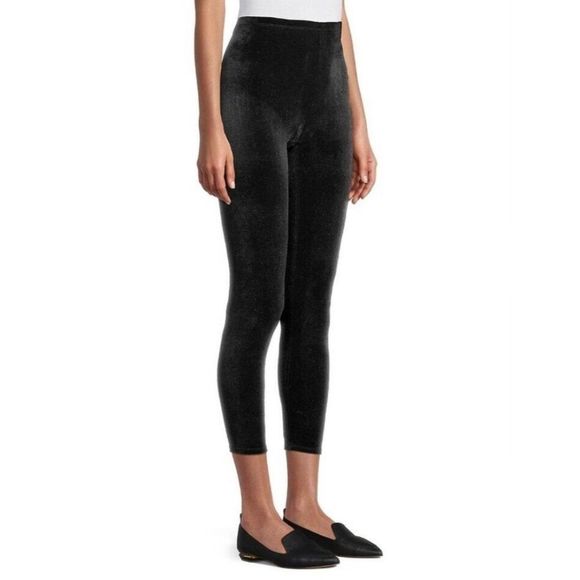 Eileen Fisher xxs Womens Black Velvet Stretchy Ankle Leggings - Picture 1 of 11